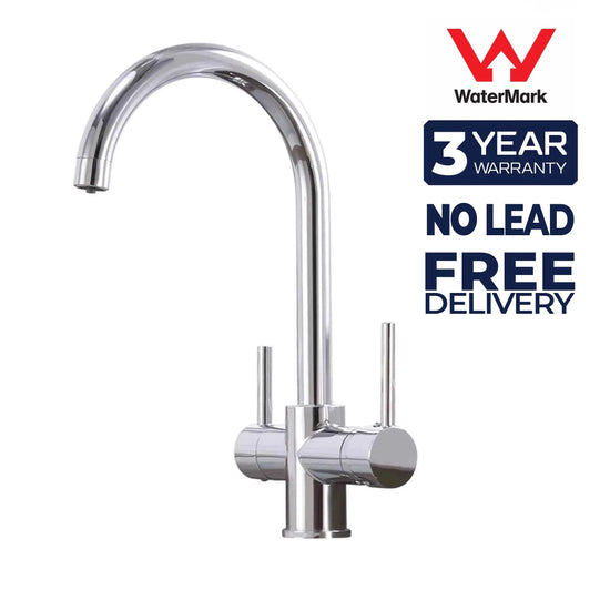 3 Way Mixer Tap Chrome Umbrella Style 360 Rotation Aquarius Water
