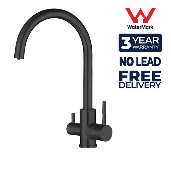 3 Way Mixer Tap Matte Black Umbrella Style 360 Rotation Aquarius Water