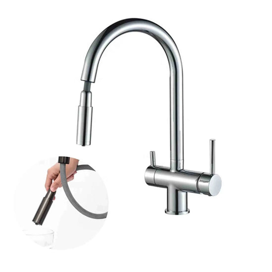 3 Way Mixer Tap Nickel Umbrella Style 360 Rotation + Pull Out Spout Aquarius Water
