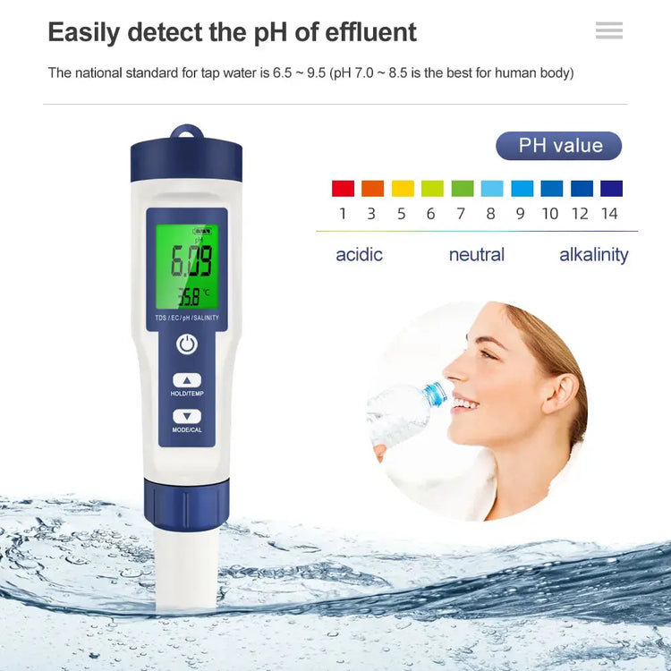 Aquarius Water 5 in 1 Digital Meter TDS EC Salinity TEMP PH Water Tester Aquarius Water