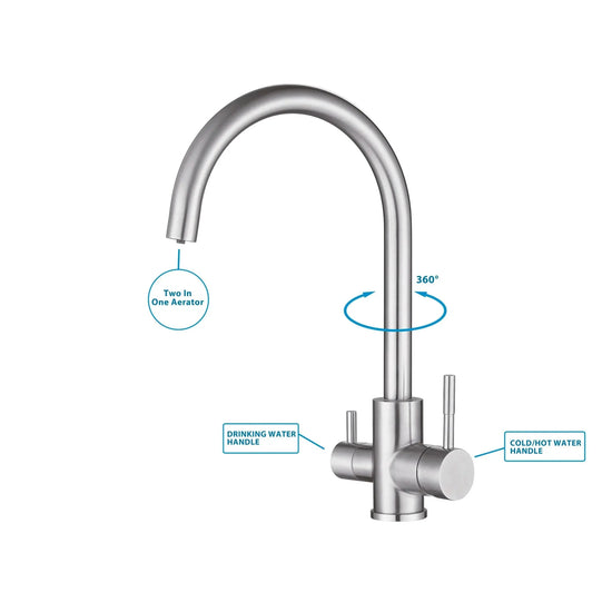 3 Way Mixer Tap Nickel Umbrella Style 360 Rotation Aquarius Water
