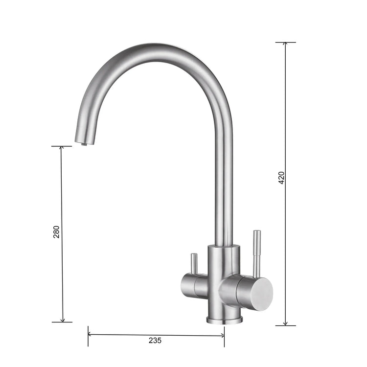 3 Way Mixer Tap Nickel Umbrella Style 360 Rotation Aquarius Water