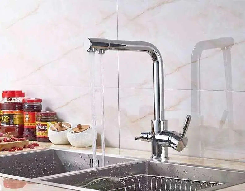 3 way mixer tap Luxury Chrome Brass Kitchen Faucet Dual Handle Aquarius Water