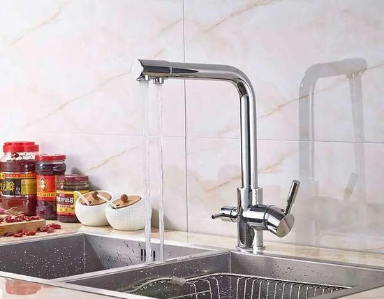 3 way mixer tap Luxury Chrome Brass Kitchen Faucet Dual Handle Aquarius Water