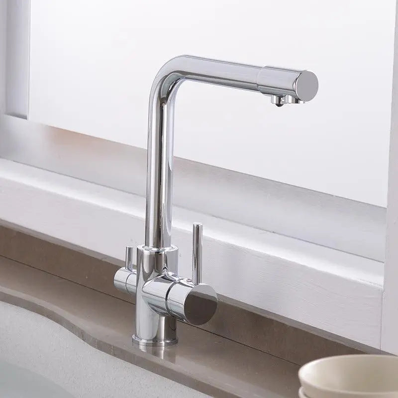 3 way mixer tap Luxury Chrome Brass Kitchen Faucet Dual Handle Aquarius Water