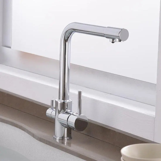 3 way mixer tap Luxury Chrome Brass Kitchen Faucet Dual Handle Aquarius Water