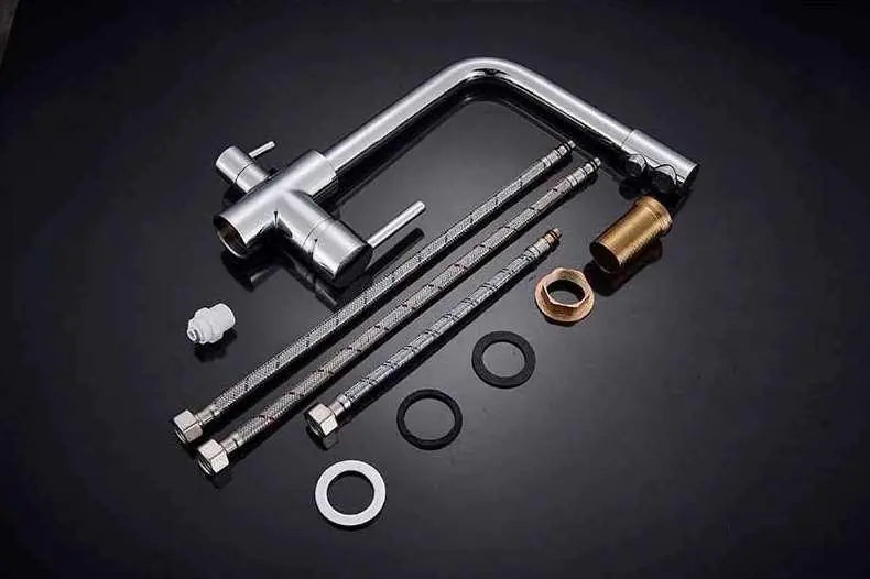 3 way mixer tap Luxury Chrome Brass Kitchen Faucet Dual Handle Aquarius Water