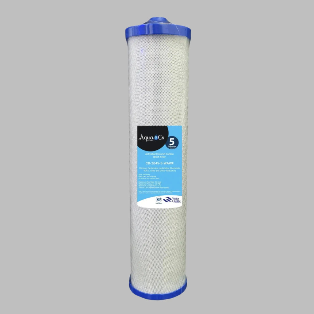 AquaCo 5 Micron Carbon Block Filtere 20" x 4.5" - Alkaline World
