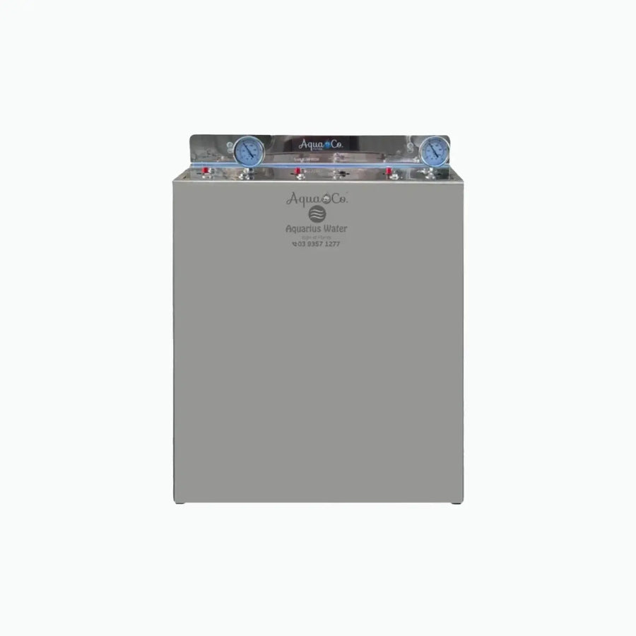 AquaCo 3-stage whole house water filter with 316 stainless steel enclosure