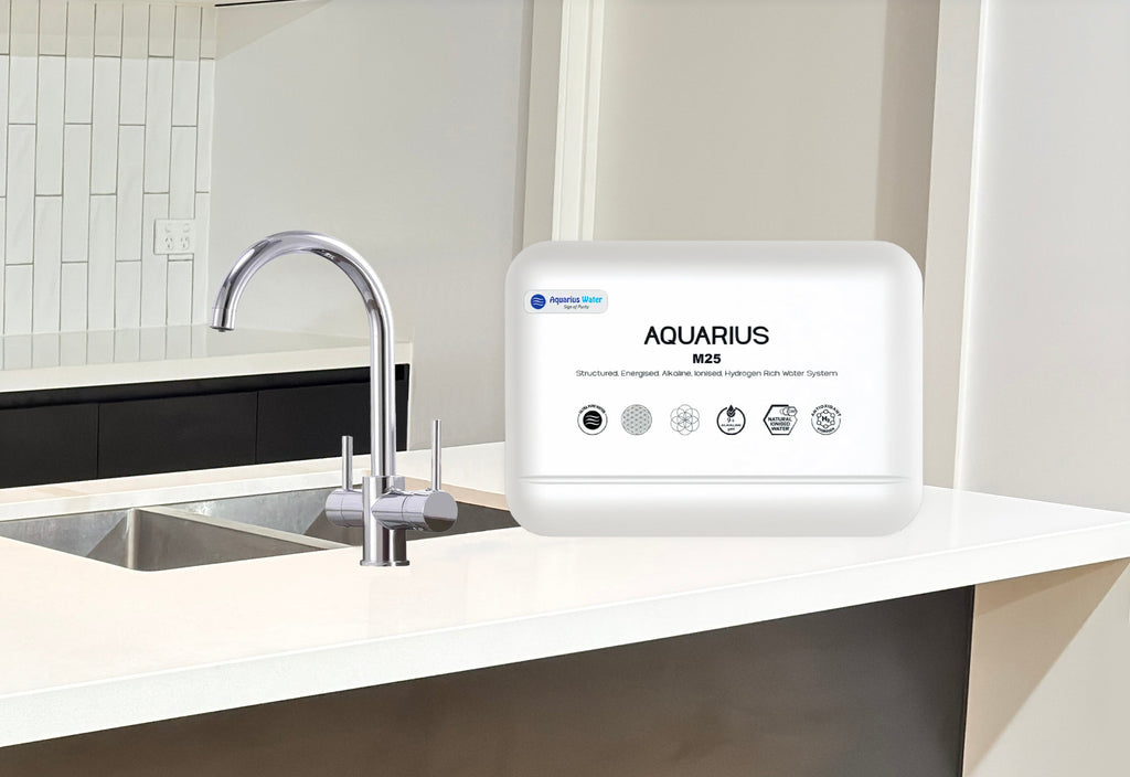 Chrome Aquarius M25 hydration system with a 3-way tap, designed for efficient water dispensing and easy installation.