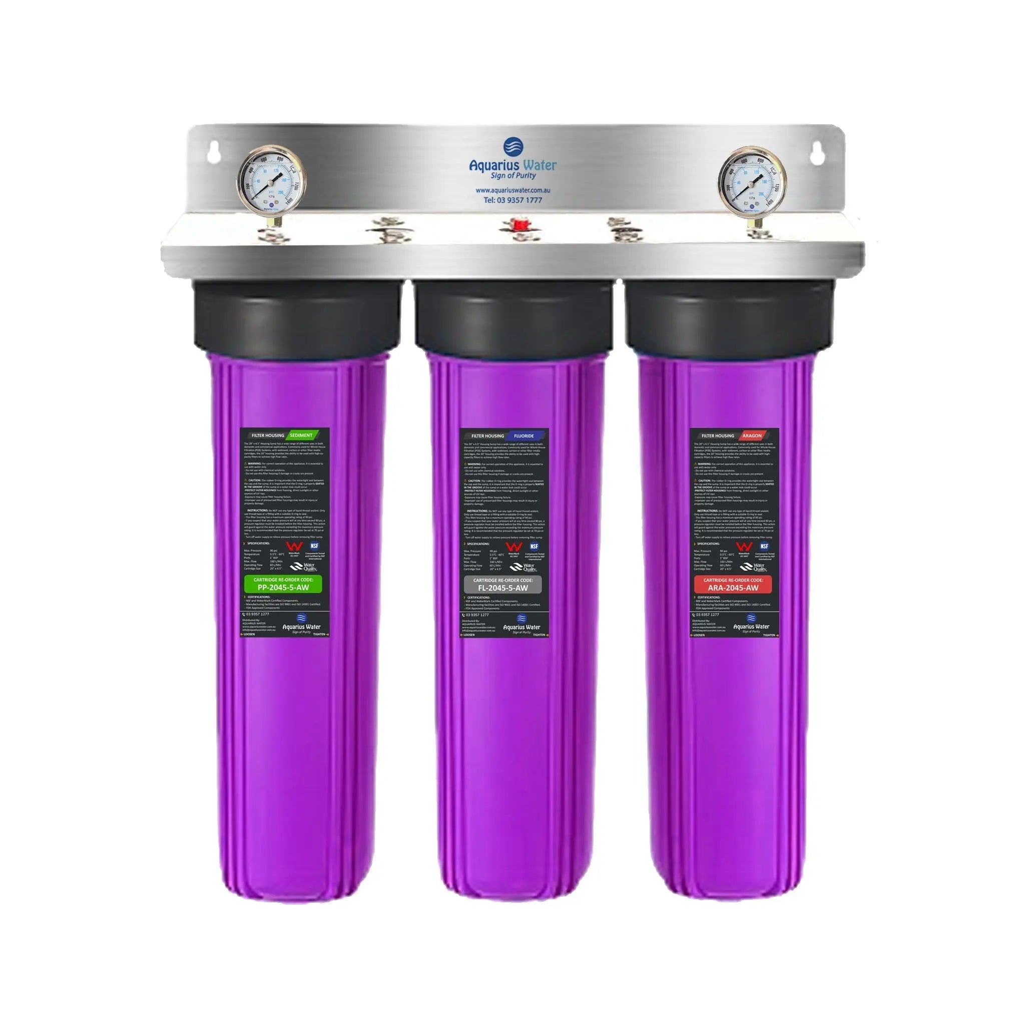 Fluoride Removal Whole - House Triple Filtering System 20" x 4.5" - Alkaline World