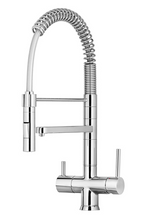 Chrome replacement cartridge for Aquarius Wellness 3-way mixer tap with spring style and pull-out spout, suitable for bathroom or kitchen use