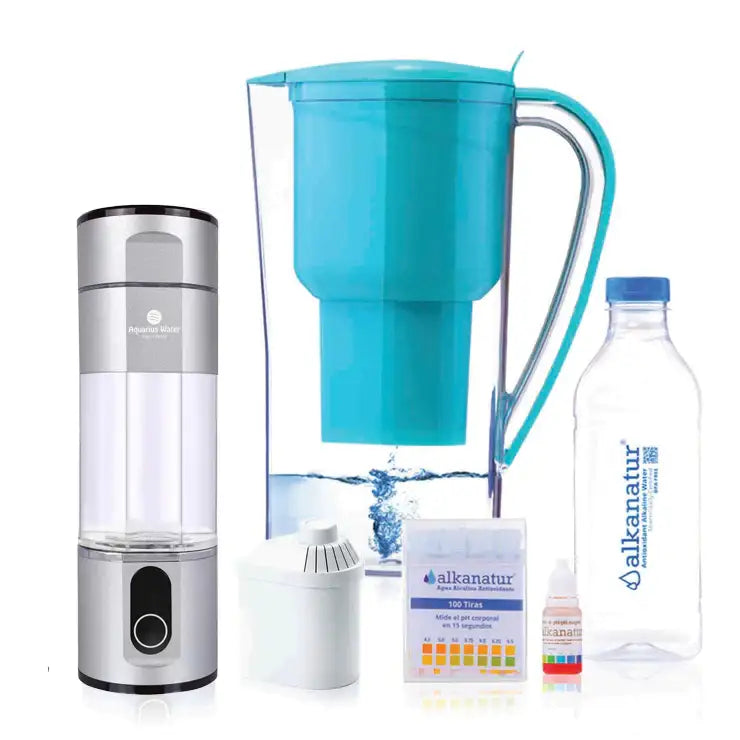 Silver Aquarius Water hydration jug from Alkanatur Hydration Lover's Pack, portable water container with a sleek design.
