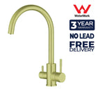 Aquarius Wellness Ultimate Whole House Water Filtration System with 3-way mixer tap, gold finish, 360-degree rotation, for fluoride and PFAS removal.