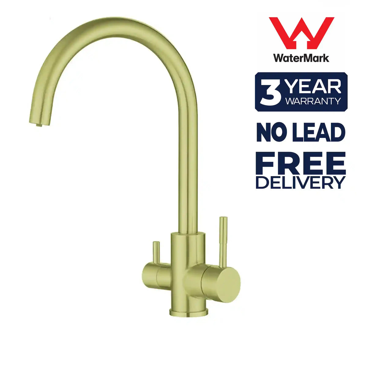 Aquarius Wellness Ultimate Whole House Water Filtration System with 3-way mixer tap, gold finish, 360-degree rotation, for fluoride and PFAS removal.