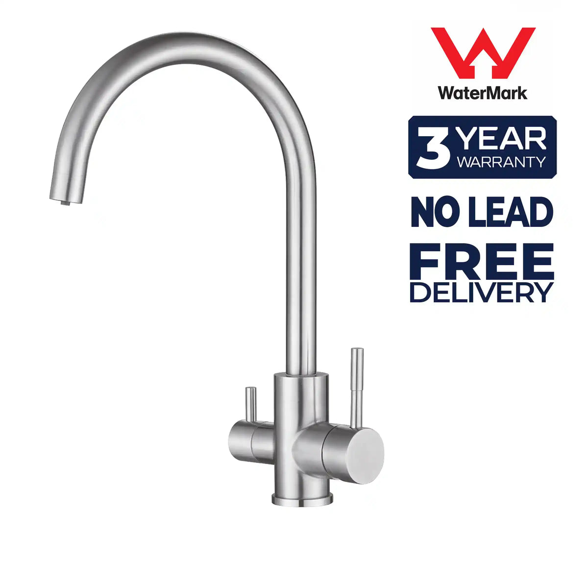 Aquarius Wellness Ultimate Whole House Water Filtration System with 3-way mixer tap, nickel finish, umbrella-style 360-degree rotation