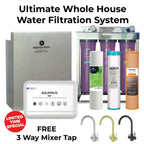 Aquarius Wellness Ultimate Whole House Water Filtration System for alkaline, fluoride, and PFAS removal installed in a home.
