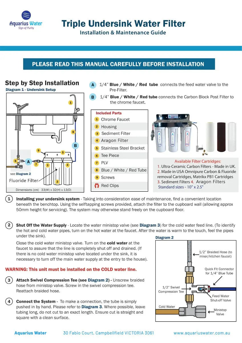 Aquarius Under sink Triple Stage System Aquarius Water