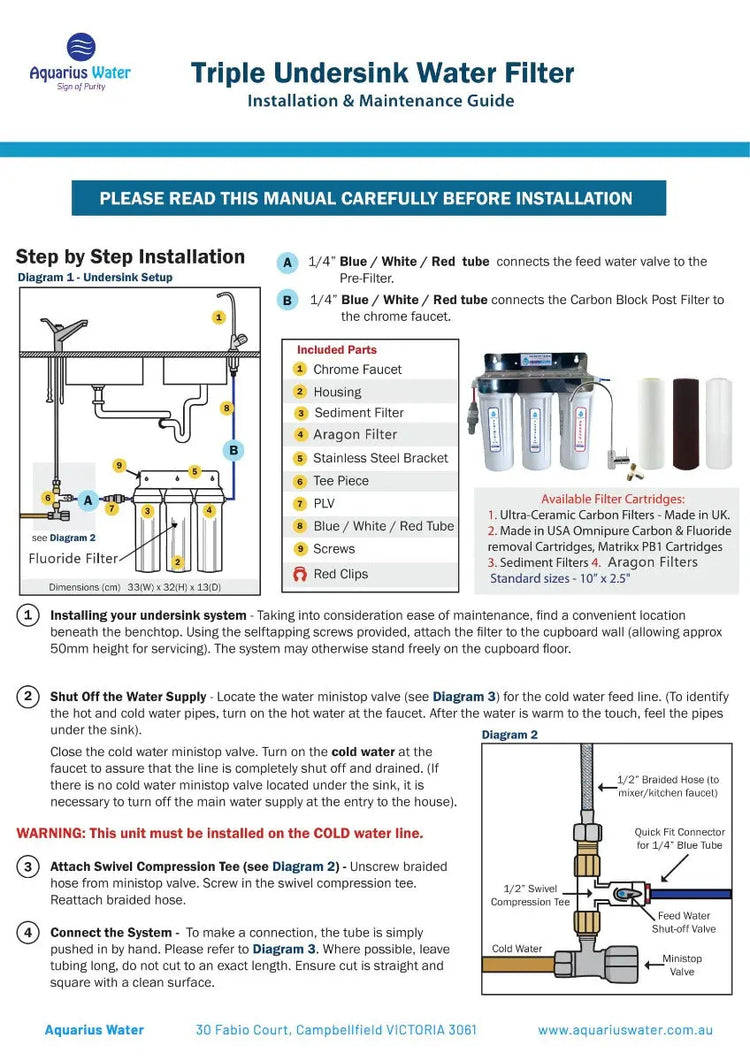Aquarius Under sink Triple Stage System Aquarius Water