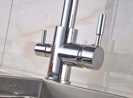 3 way mixer tap Luxury Chrome Brass Kitchen Faucet Dual Handle Aquarius Water